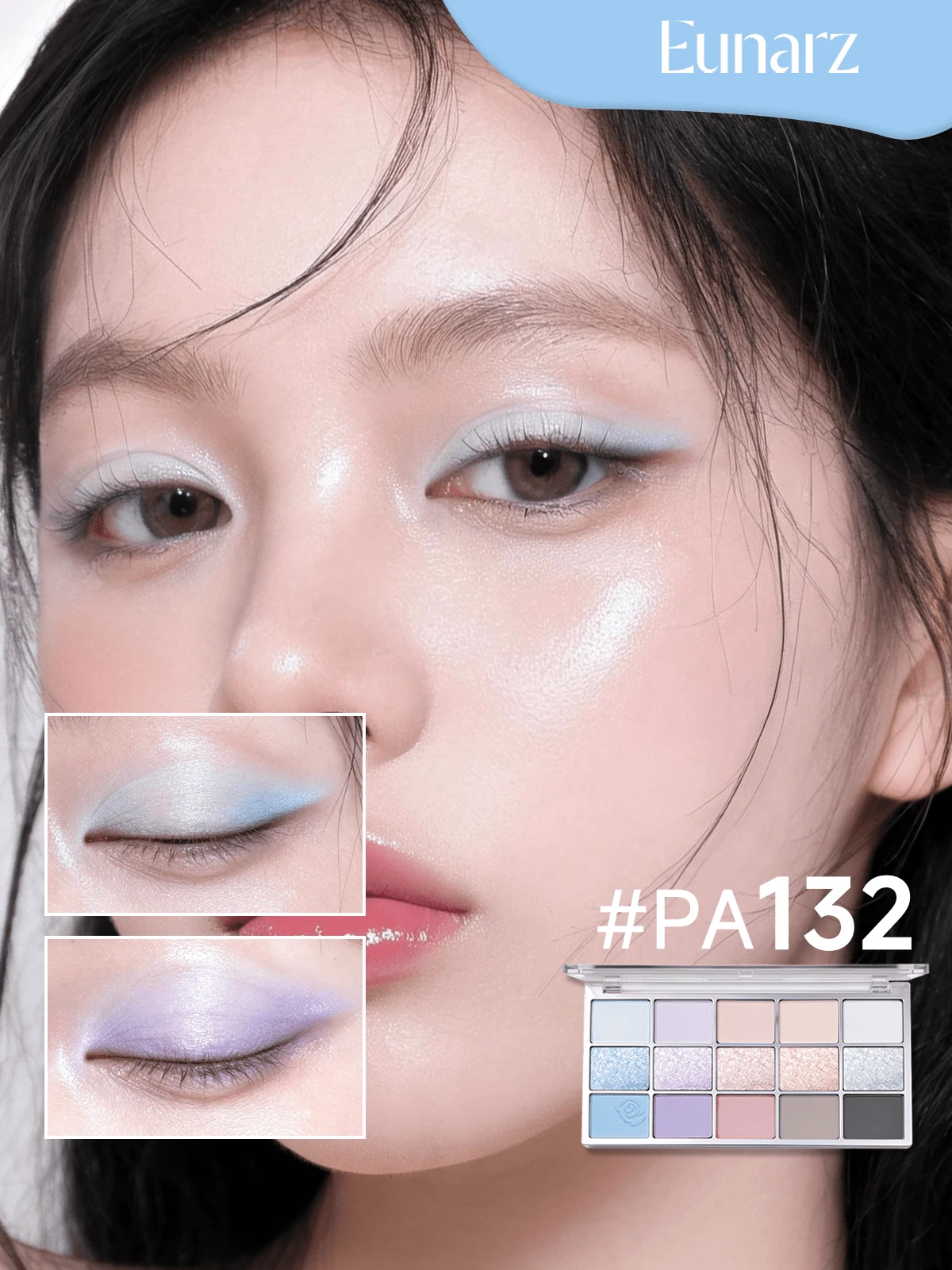 Palet Eyeshadow Eunarz 15 Warna, Palet Makeup All-In-One Matte Shimmer Metallic Berpigmen Tinggi, Cocok untuk Siang dan Malam, Tahan Lama dan Tidak Mudah Mengkerut - #PA132 PALET BIRU-UNGU - View 1