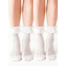 1 Pair Women's Solid Color Ankle Socks, Romantic Ruffle Lace And Heart Pattern, Hollow Mesh Design, Suitable For School, Party And Daily Wear - Multicolor - View 2
