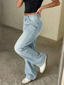Teen Girl Fashion Casual Loose Straight Leg Jeans - Light Wash - View 3
