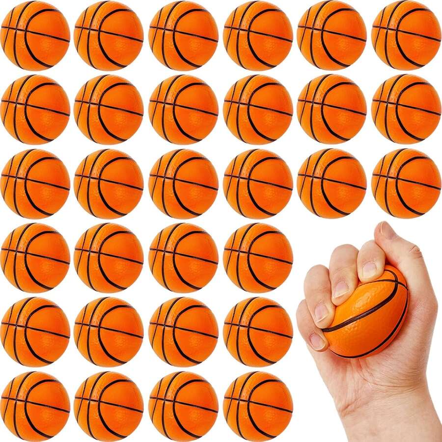 Pelota antiestrés con forma de baloncesto realista, material de PU, juguete fidget, decoración de escritorio - Multicolor - Ver 1