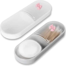 Travel Cotton Swabs And Round Holder, 2pcs (White, Grey) - 2-piece Set - View 1