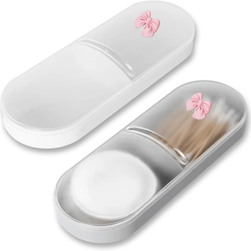 Travel Cotton Swabs And Round Holder, 2pcs (White, Grey) - 2-piece Set - View 1