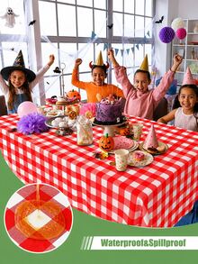 Thickened PEVA Rectangular Disposable Tablecloth, Waterproof And Oil-Proof, Plaid Pattern And Solid Color Options, Suitable For Birthday Party, Picnic, Wedding Banquet, Home Dining Table Decoration, 9 Colors Available - Red Plaid - View 4