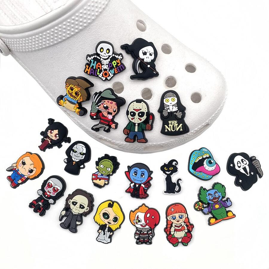 Panini Spooky Horror‑Movie Clog Charms, Soft Rubber Removable Shoe Decor Pins, Multiple Scary Character Designs, Hole‑Shoe DIY Decoration Accessories - Multicolor - View 1