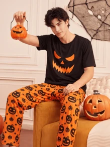 Notgurli 4-Piece Couples' Set: Women's & Men's Halloween Pajamas – Fun, Comfortable Pumpkin-Print Loungewear For Autumn/Winter - Multicolor - View 11