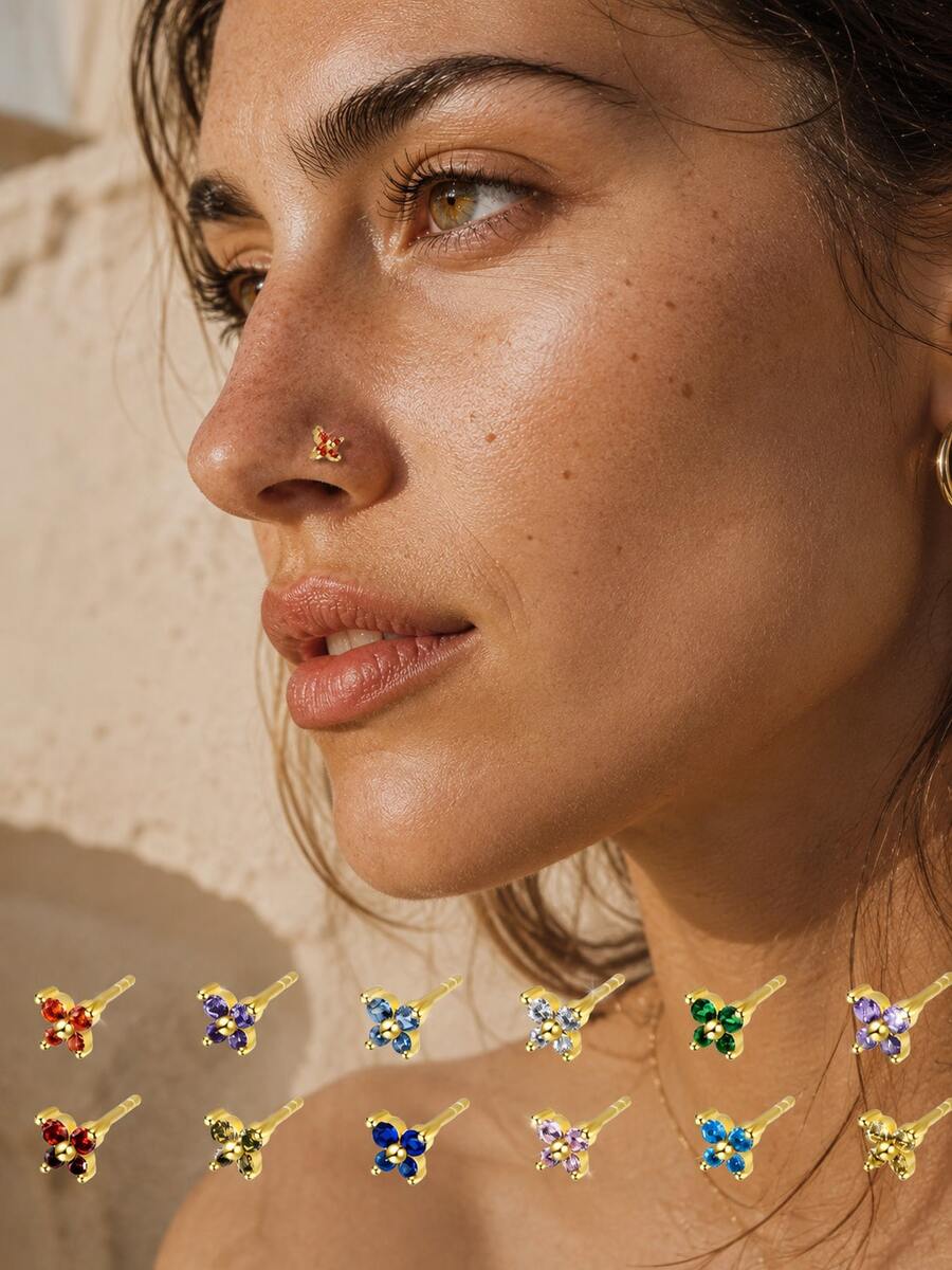 FORVER QUEEN 1PC 925 Sterling Silver Butterfly Birthstone Nose Stud, 12 Months CZ Cute Butterfly Nose Bone Piercing Jewelry For Women Girls - Butterfly - View 1