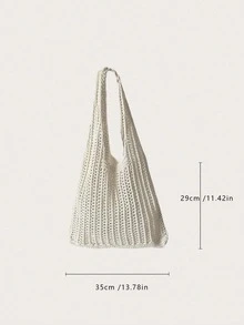 女款夏季海灘托特包，鉤編設計搭配海龜圖案，大容量開口手提，適合休閒出遊與海灘度假 - 彩色 - 查看 6