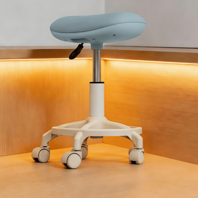 F5 Hydraulic Height Adjustable Foot Massage Rolling Stool, Light Blue Ergonomic Curved PU Soft Cushion Swivel Salon Chair, Quiet Smooth Lockable Casters, Mobile Lift Work Chair, Suitable For Nail Art Foot Massage SPA, Tattoo Massage Clinic, Office Studio And Home