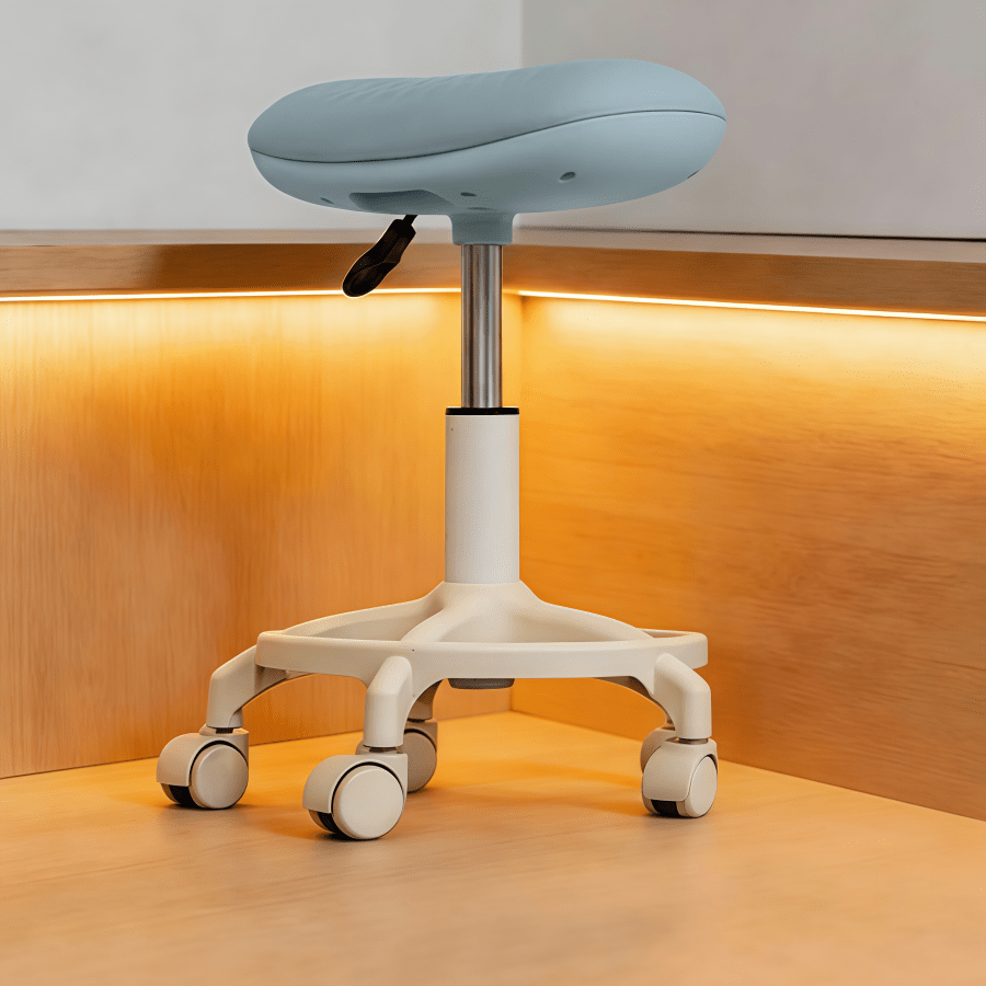 F5 Hydraulic Height Adjustable Foot Massage Rolling Stool, Light Blue Ergonomic Curved PU Soft Cushion Swivel Salon Chair, Quiet Smooth Lockable Casters, Mobile Lift Work Chair, Suitable For Nail Art Foot Massage SPA, Tattoo Massage Clinic, Office Studio And Home