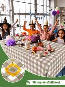 Thickened PEVA Rectangular Disposable Tablecloth, Waterproof And Oil-Proof, Plaid And Solid Color Options, Suitable For Birthday Party, Picnic, Wedding, Banquet, Home Dining Table Decoration, 9 Colors Available - Khaki Plaid - View 4
