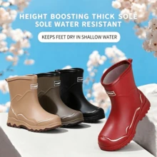 Sepatu Bot Hujan Wanita Pendek Warna Polos, Sepatu Tahan Air untuk Aktivitas Luar Ruangan, Sepatu Bot Hujan Cetakan Satu Bagian Anti Selip, Bahan Plastik PVC, Tahan Aus, Tahan Lama, Sepanjang Musim - 069 Sepatu Tunggal [Merah] - View 5