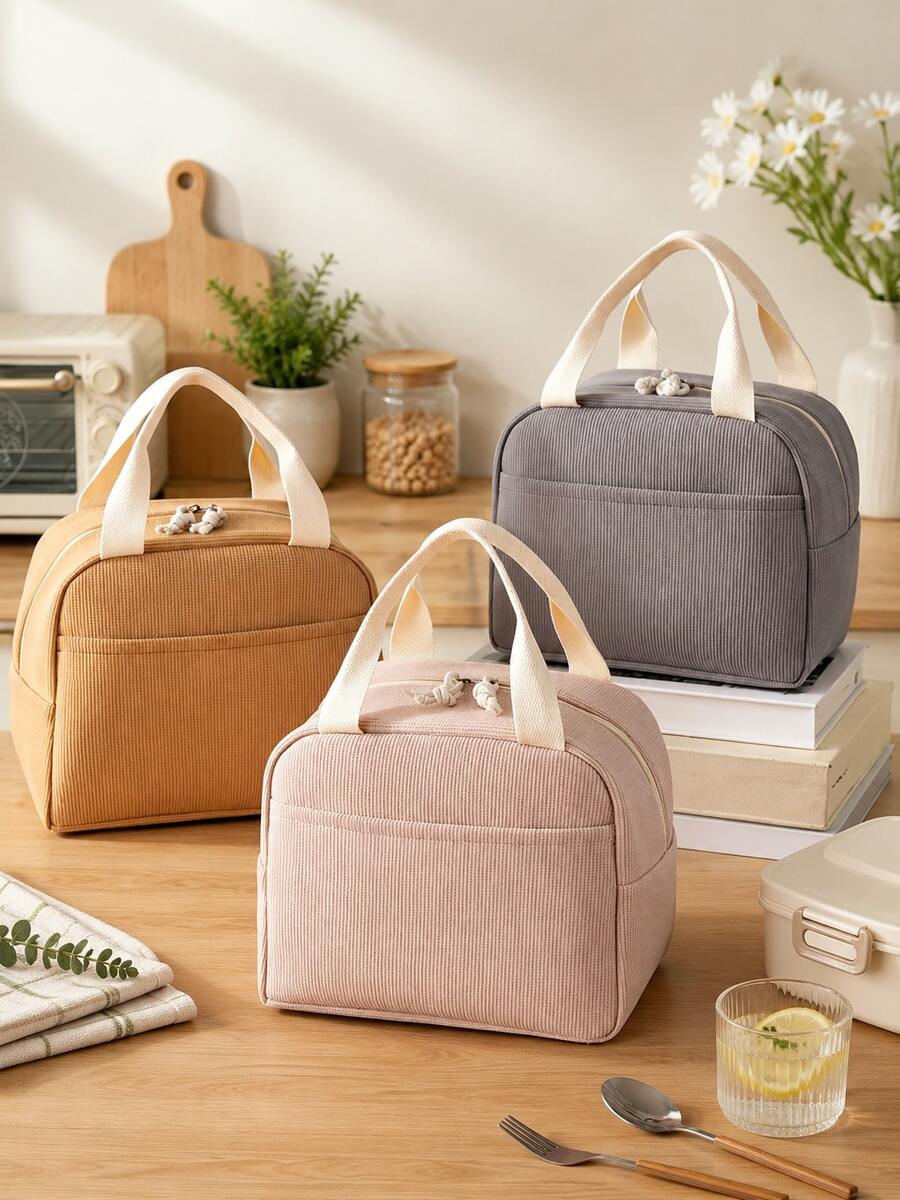Solid Color Large Insulated Lunch Bag, Extra Large Capacity, Suitable For Office Workers And Students, Thickened Aluminum Foil Lining With Ice Pack, Reusable, Suitable For Camping And Travel - Multicolor - View 1
