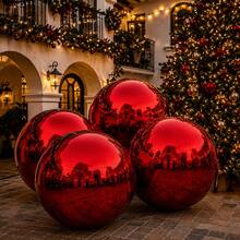 4pcs 60/50/32/22 Inch Red Inflatable Mirror 4D Aluminum Film Balloons, Christmas Balloons, Christmas Decorations, Suitable For Christmas, Wedding, Birthday Party Decoration, Indoor And Outdoor Use, Photo Props, Reusable, Holiday Decorations, Party Decorations - Red 4D Ball Set - View 1