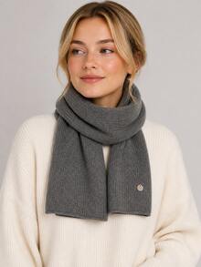 Women's Solid Color Ribbed Scarf With Metal N Decoration, Winter Neck Warmer, Casual Daily Accessory - Scarf - View 2