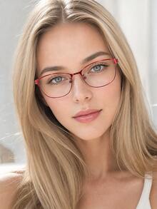 1pc High-Quality Silver Rectangular Full-Frame Metal Clear Lens Narrow Frame Glasses For Women, Fashion Accessory Suitable For Daily Wear, Back To School, Office And Outdoor Use - Multicolor - View 2