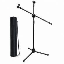 Adjustable Microphone Stand With Dual Mic Clips And Carry Bag, Portable Tripod Floor Stand For Studio Recording, Live Performance And Karaoke - Black - View 8