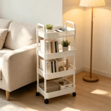 4-Tier Rolling Storage Cart With Handle, Mobile Multi-Function Organizer Rack, Breathable Hollow Design, Waterproof And Easy To Clean, Space-Saving Storage Trolley For Bathroom, Kitchen, Living Room, Garage, Office - Multiple Styles - View 3