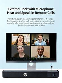HP WS10 High-Performance Speaker, Stereo Output, Bass Optimization, Elongated Design, Home Desktop, Black - Black - View 2