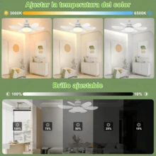 Foco Ventilador de Techo con Luz LED Casaluz, Lámpara Ventilador 2 en 1 con Diseño Premium Tipo Cristal, Control Remoto, Temporizador, 3 Velocidades, Iluminación Ajustable 40W, para Dormitorio, Cocina, Baño y Garaje - Blanco - Ver 8