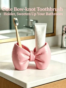 Toothbrush Holder, Cute Bow-Shaped Independent Pen Holder, Suitable For Bathroom And Bedroom, Cute Toothbrush And Pen Holder (No Installation Required) - Multicolor - View 2