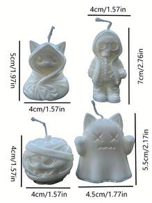 Joivida Ensemble de 4 bougies parfumées en forme de fantôme sanglant effrayant, bougie d'aromathérapie de personnage de dessin animé gothique cool, ornement de bureau, décoration de maison pour Halloween, cadeau de fête - Fantôme étrange - Voir 3