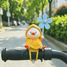Yellow Raincoat Duck Windmill Hanging Ornament, PVC Material (Silicone Strap/No-Trace Sticker) 2 Options, Suitable For Bicycle, Electric Scooter, Motorcycle, Car Interior Decoration Small Accessory - Yellow Raincoat Duck Pinwheel - View 4
