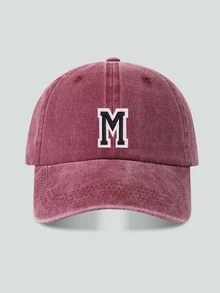 1pc Customized A-Z Letter Washed Vintage Baseball Cap, Burgundy Soft Top Dad Hat, Spring/Autumn Unisex Streetwear Y2K Retro - Burgundy - View 9