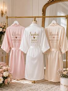 Custom Satin Bridal Robe, Half Sleeve Design, Custom Bridesmaid Bridal Robe, Custom Bridal Robe, Bridesmaid Getting Ready Robe, Size M/L/XL/XXL - Multicolor - View 5