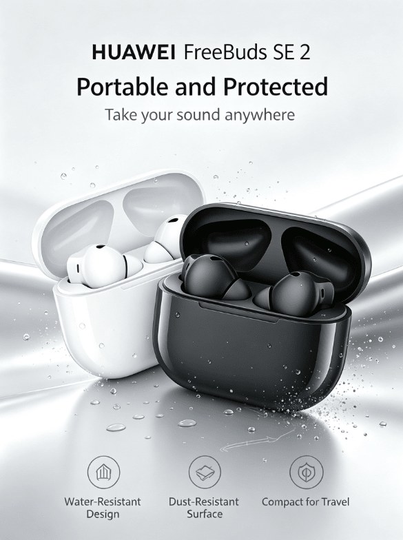 Huawei Auriculares Bluetooth FreeBuds SE 4 ANC, batería de larga duración de 50 horas, cancelación activa de ruido de múltiples modos, tecnología de carga rápida, resistentes al agua y al polvo IP54, compatibles con múltiples dispositivos