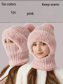 6 Colores Estilo Coreano Pasamontañas Todo en Uno de Punto, Conjunto de Gorro Bufanda Máscara Facial 3 en 1 Forrado de Felpa, Ribete de Piel, Talla Única Elástica, Resistente al Viento Cálido Invierno Ciclismo Esquí Navidad Exterior Uso Diario Gorro Cálido - Multicolor - Ver 19