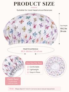 Women's Colorful Butterfly Print Satin Shower Cap, Elastic Reusable Waterproof Bath Cap, Soft Hair Protection Cap, Bathroom Sleep Hair Accessory - A - View 6