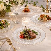 10/25/50pcs 10.25 Inch And 7.5 Inch Clear Hammered Gold Rim Round Dinner Plates Food Trays, Elegant Transparent Tableware Set, Suitable For Thanksgiving Autumn Party And Halloween, Christmas Buffet Dining, Modern Style Serving Plates, Perfect For Hosts And Guests. - View 4