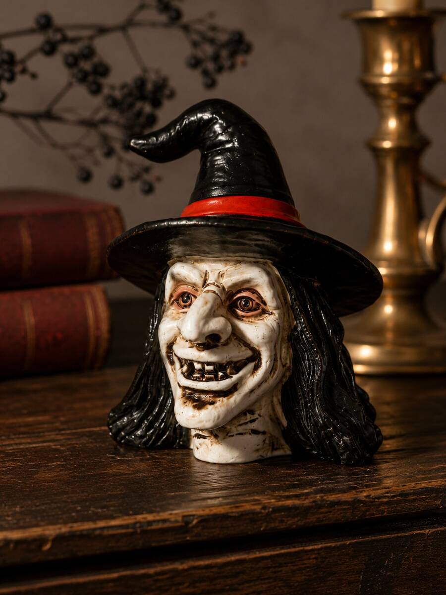 1pc 2.17 Inch Halloween Witch Head Statue, Vintage Evil Witch Face ...