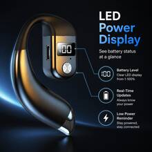 Wireless Single-Ear Hook Headset, 30-Hour Long Battery Life, LED Power Display, 180° Rotatable Hands-Free Microphone, Suitable For Driving, Office, Work, Travel, Universal For Left And Right Ears, 180mAh Battery - View 9