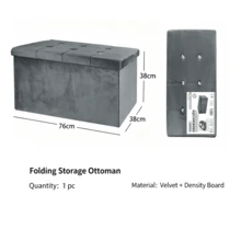 Velvet Folding Storage Ottoman Bench, Foldable Storage Footstool Cube, Button Tufted Footstool Seat Box, Multifunctional Collapsible Storage Chest For Living Room Bedroom Entryway, Space‑Saving Foot Rest Stool With Large Storage Capacity - Grey - View 15