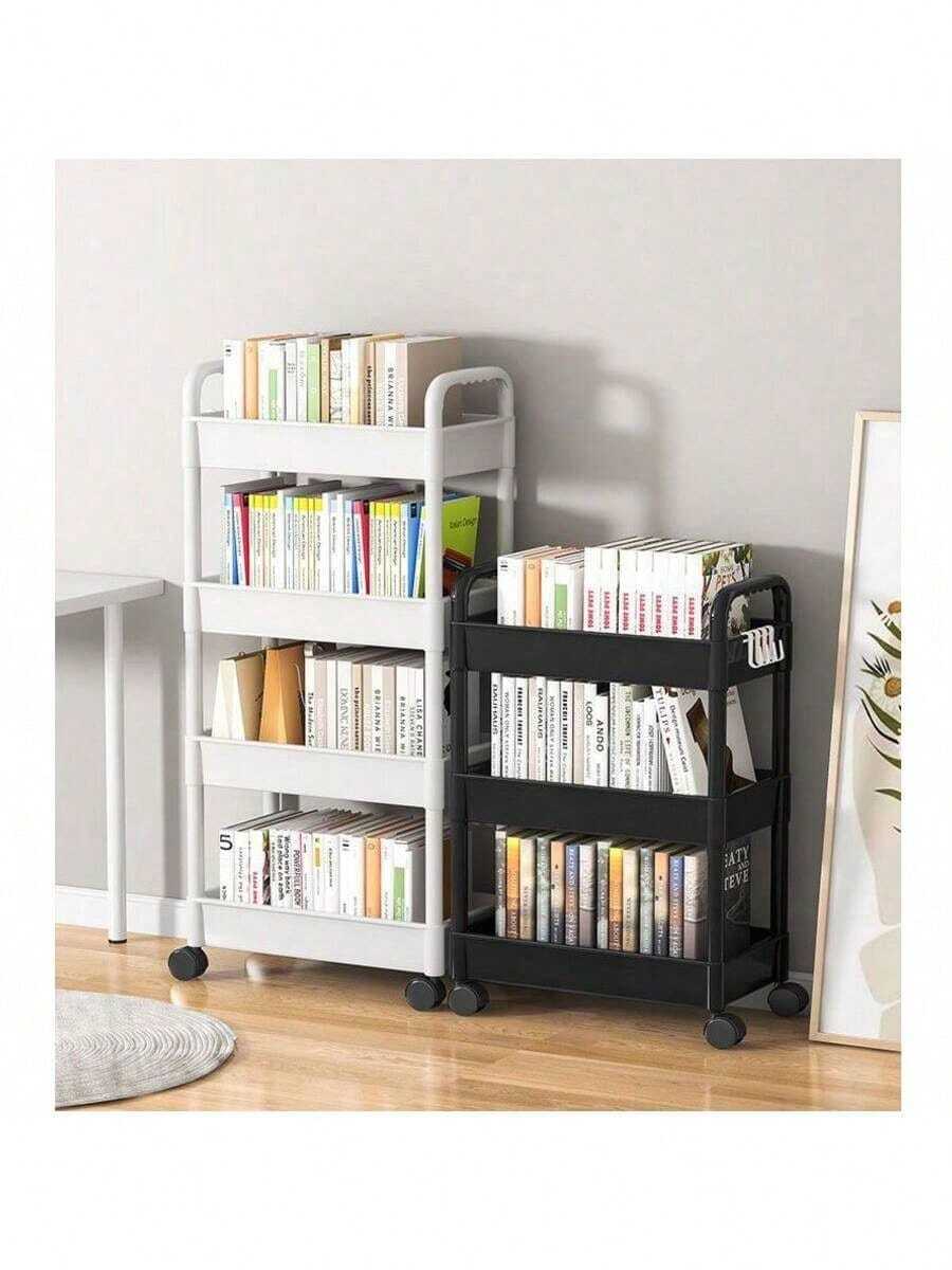 3-Tier White Plastic Rolling Storage Cart With Handle - Multi-Functional Storage Organizer For Kitchen, Bathroom And Bedroom - Durable Mesh Shelves Easy To Access, Mobile Practical Storage Cart | Modern Storage | Ventilated Storage - Multicolor - View 1