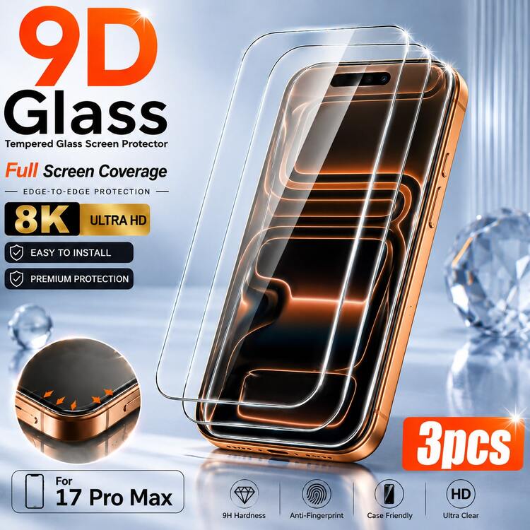 3片裝超清晰9H鋼化玻璃螢幕保護貼，適用 17/16 Pro Max/16 Pro/16 Plus/16/15 Pro Max/15 Pro/15 Plus/15/14 Pro Max/14 Pro/14 Plus/14/13 Pro Max/13/12 Pro Max/12/11 Pro Max/11/XR/XS Max/XS，HD清晰度，全螢幕覆蓋，防刮防指紋，無氣泡安裝，觸控靈敏，超薄相容手機殼設計 - 無色 - 查看 12