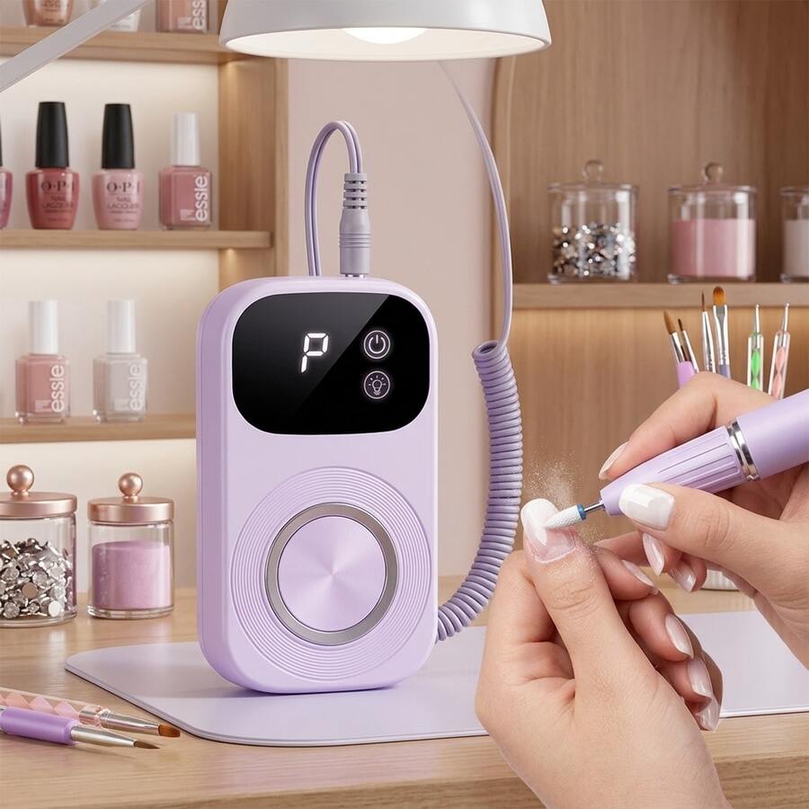 多功能 2 合 1 USB 充電式電動指甲修剪器與美甲燈－可調速便攜式指甲拋光與足部護理工具，含指甲修剪器，適用於居家美甲沙龍，專業美甲足部修型工具，專業美甲鑽機