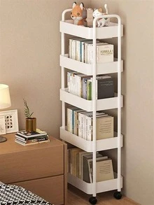 3-Tier White Plastic Rolling Storage Cart With Handle - Multi-Functional Storage Organizer For Kitchen, Bathroom And Bedroom - Durable Mesh Shelves Easy To Access, Mobile Practical Storage Cart | Modern Storage | Ventilated Storage - Multicolor - View 3