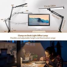 Double Head LED Desk Lamp With Clamp, Eye-Caring Architect Swing Arm Light, Wide Bright Dimmable Task Lamp With Memory Function, Adjustable Dual Bar Computer Monitor Light For Home Office, Study, Reading, Drafting, Workbench - one-size - View 3
