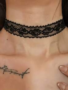 1pc Lace Choker Necklace, Hollow Out Lace Neck Chain, Versatile - Lace - View 5