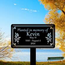 1pc Customizable Metal Memorial Garden Stake, Personalized Name & Date Decor, Metal Garden Sign, Tree Plaque, Tree Garden Sign, Metal Nameplate, Memorial Plaque, Garden Decoration - Black - View 4