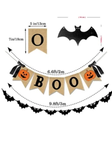 1set Of Halloween Linen Decorative Banners Featuring "BOO" And Pumpkin Designs-Perfect For Halloween Decor, Party Setups, Festive Displays, And Creating A Holiday Atmosphere. Ideal For Halloween Decorations, Home Styling, And Themed Parties. - Multicolor - View 11