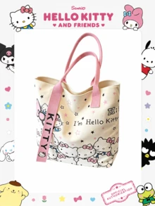 Tas Tote Kanvas Besar Sanrio untuk Hello Kitty | Kain Tahan Lama | Penutup Resleting | Untuk Bepergian, Berbelanja, dan Penggunaan Sehari-hari | Desain yang Menarik - MultiWarna - View 1