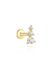 1pc 925 Sterling Silver Sparkling Zirconia Earrings Studs For Women 18K Gold Plated Flat Back Earring Tragus Conch Helix Piercing Birthday Gifts Jewelry - Gold - View 14