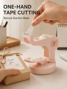 1pc 360° Rotating Suction Tape Dispenser For Desk, One-Hand Tape Cutter With Secure Suction Base, Compact Adhesive Tape Holder For Office, Mail And DIY Crafts - A - View 11