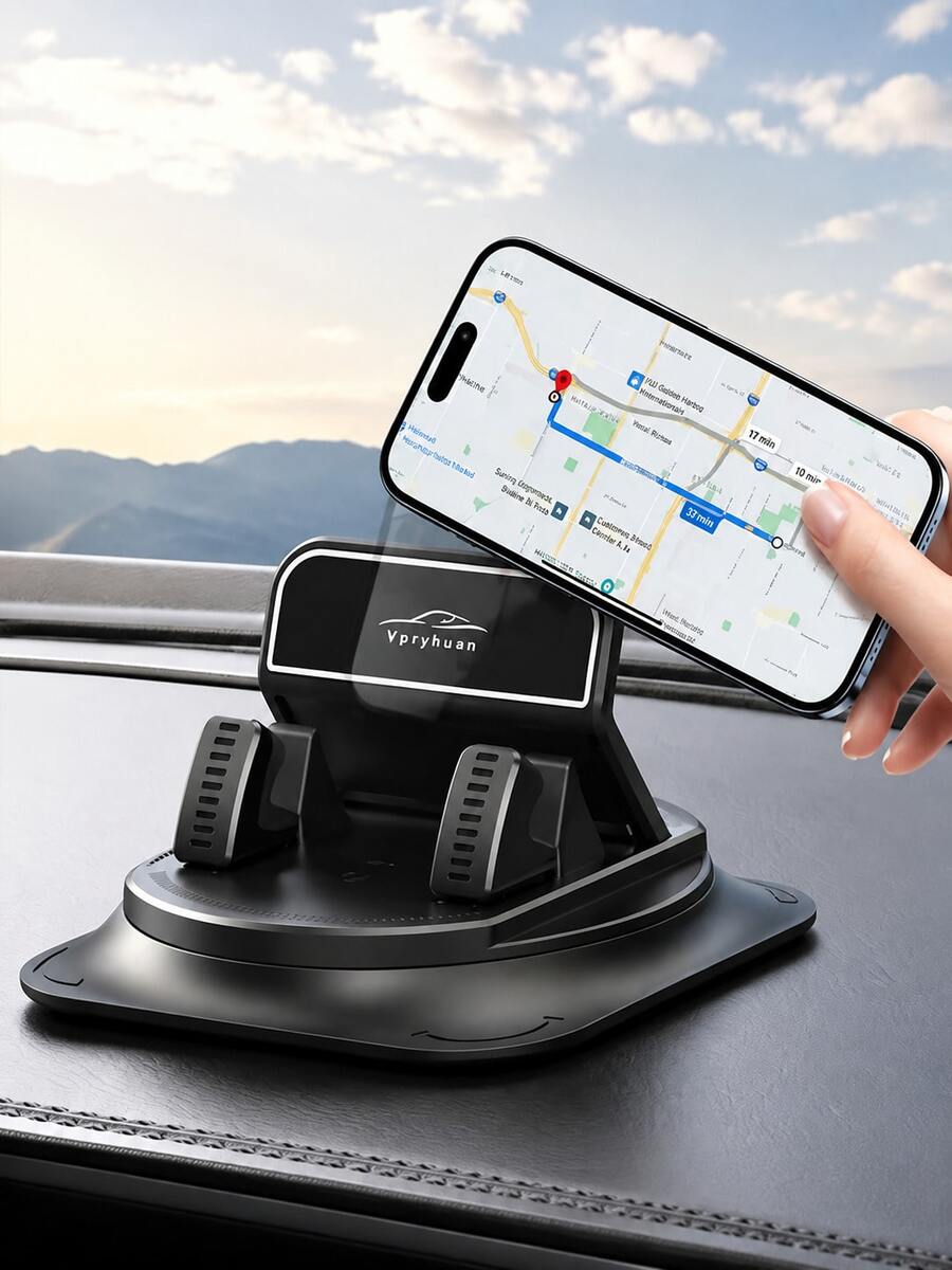 1 cái giá đỡ điện thoại xoay 360° gắn taplo ô tô, đế gel nano tăng cường độ bám, tự khóa chống quá nhiệt, phù hợp cho điện thoại có hoặc không dùng ốp lưng