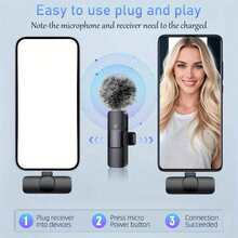 Professional Wireless Lavalier Microphone, Plug And Play, Intelligent Noise Reduction, Omnidirectional Condenser, With Windscreen, Suitable For Smartphones, For Video Recording, Teaching, Interview, Podcast, Vlog, Education, Etc., Wireless Omnidirectional Condenser Recording Microphone, Clip-On Microphone, 60mAh Battery - View 8