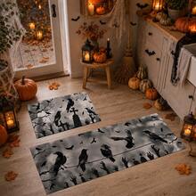 1/2pcs Halloween Crow Pattern, Vintage Diatomaceous Earth Bath Mat, Super Absorbent, Non-Slip, Perfect For Bathroom, Kitchen And Dining Room, Quick Dry, Machine Washable, Perfect Gift For Home Decor And Bathroom Mat - Multicolor - View 2