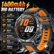 GAWSUG Rugged Smartwatch 1.7" HD 1400mAh Battery LED Flashlight Bluetooth Call Health Monitor IP68 Tactical Watch For Men Women - View 19